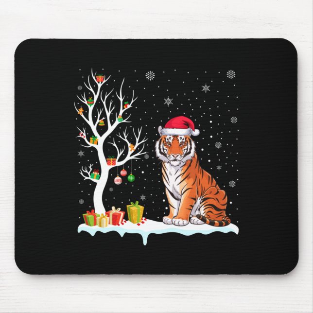 Alfombrilla De Ratón Bengal Tiger Santa Hat Festive Tree Light Christma (Frente)