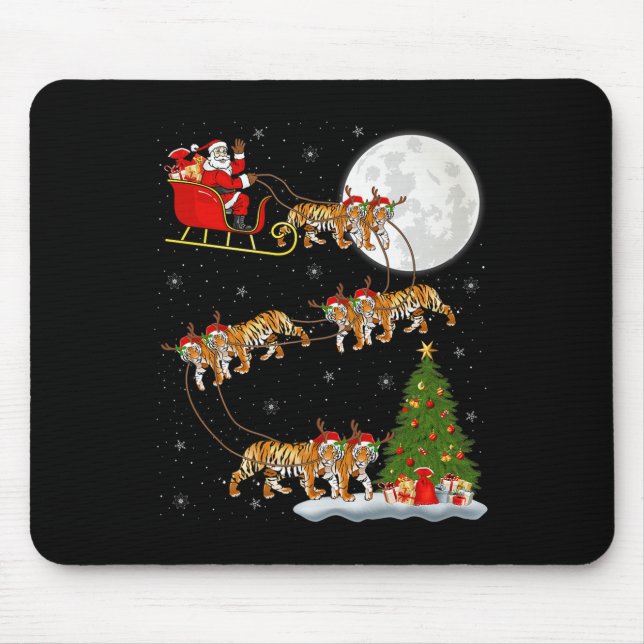 Alfombrilla De Ratón Bengal Tiger Santa Sleigh Flying Funny Magical Chr (Frente)
