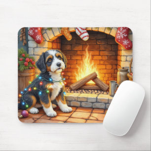 Alfombrilla De Ratón Bernedoodle Chimenea con Luces de Navidad
