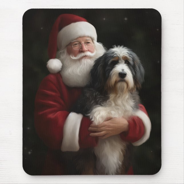 Alfombrilla De Ratón Bernedoodle con Navidades festivos de Santa Claus (Frente)