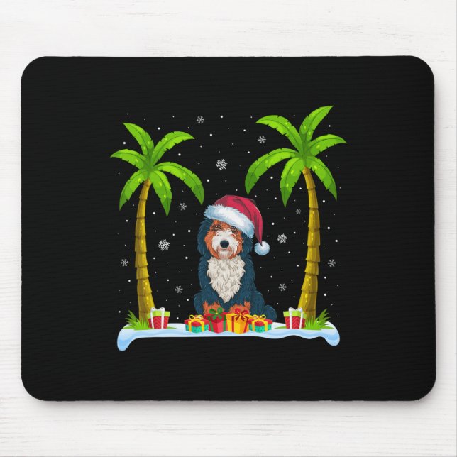 Alfombrilla De Ratón Bernedoodle Dog Santa Hat Palm Tree Beach Xmas Paj (Frente)