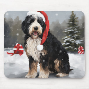Alfombrilla De Ratón Bernedoodle perro en Navidad con nieve 