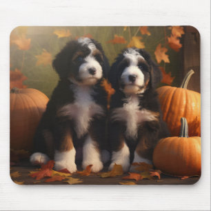 Alfombrilla De Ratón Bernedoodle Puppy Autumn Delight Pumpkin