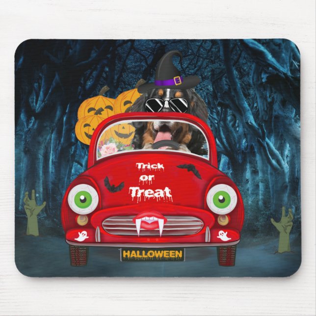 Alfombrilla De Ratón Bernese Mountain Dog Driing Car Sasuy Halloween (Frente)