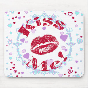 Alfombrilla De Ratón ¡Bésame! Labios Rojos Con Corazones