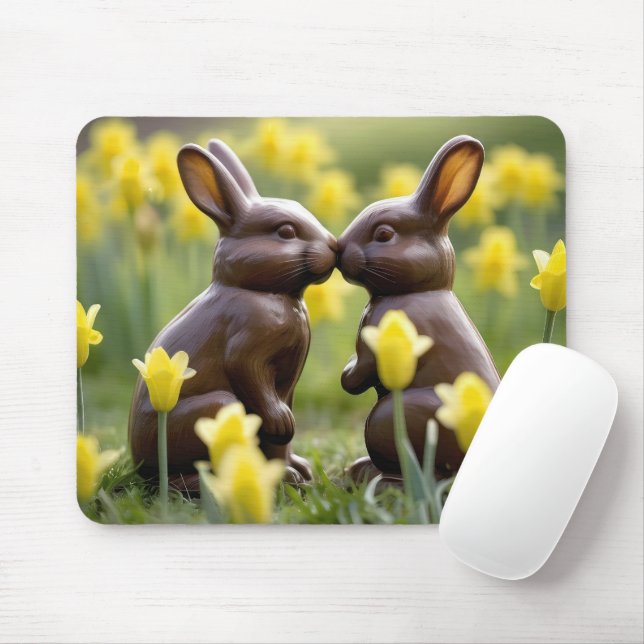 Alfombrilla De Ratón Besando conejitos de Pascua de Chocolate (Con ratón)