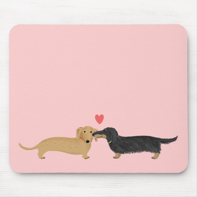 Alfombrilla De Ratón Beso de Dachshund con corazón en rosa (Frente)