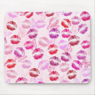 Alfombrilla De Ratón Besos de lápiz labial en rosa