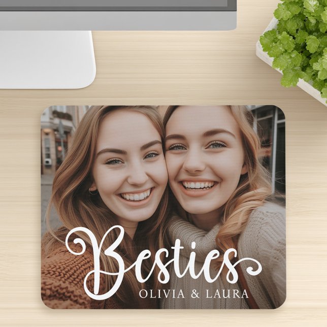 Alfombrilla De Ratón Besties mejores amigos nombres personalizados foto (Besties best friends custom names photo mouse pad)