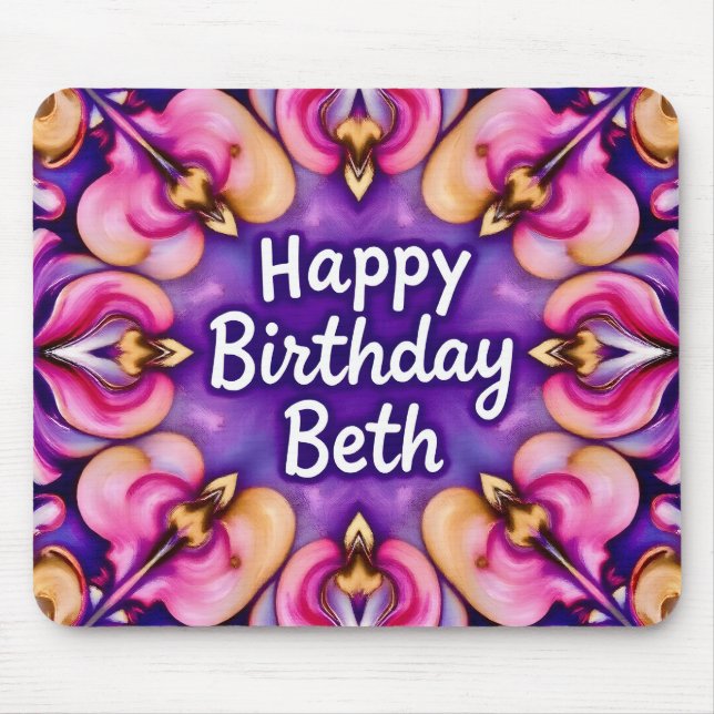 Alfombrilla De Ratón BETH ~ Floral Cumpleaños Saludo ~ (Frente)