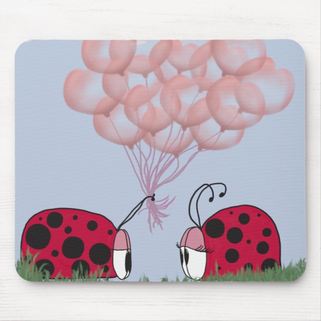 Alfombrilla De Ratón Bicho De Ladybug Adorable Con Bouquet De Globo Ros (Frente)