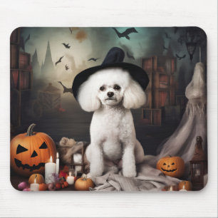 Alfombrilla De Ratón Bichon Frise Calabazas Halloween Espeluznante