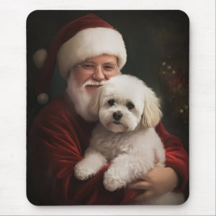 Alfombrilla De Ratón Bichon Frise con Papá Noel Festivo Navidad 