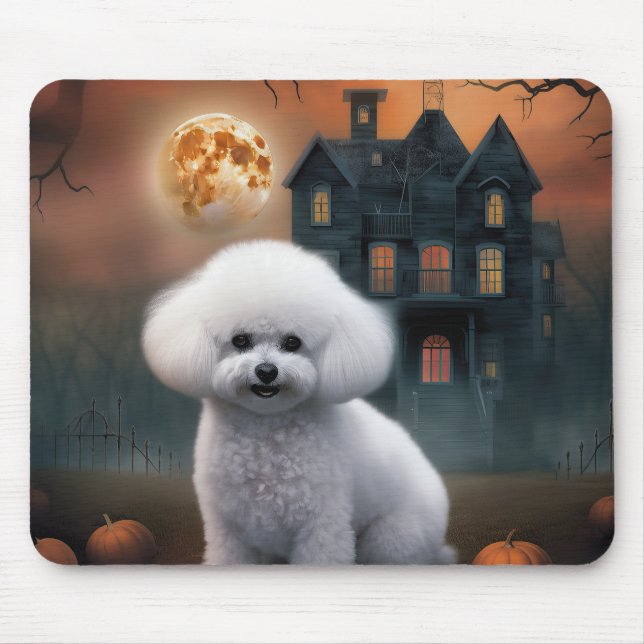 Alfombrilla De Ratón Bichon Frise Halloween Espantoso  (Frente)