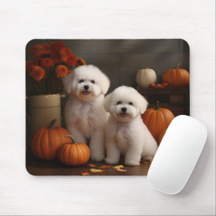 Alfombrilla De Ratón Bichon Frise Puppy Calabaza deslumbrante de otoño
