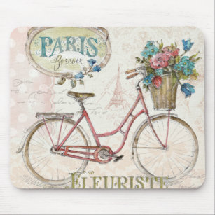 Alfombrilla De Ratón Bici de París con las flores en frente
