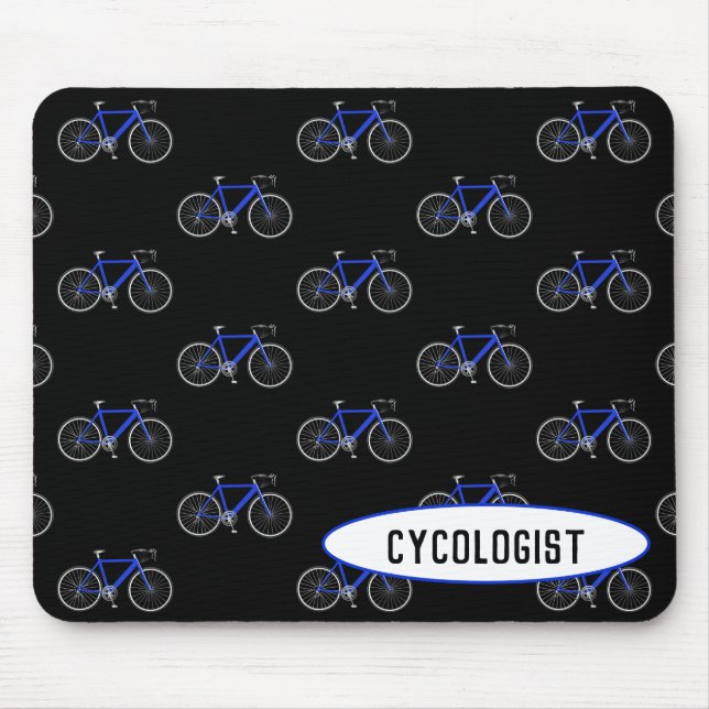 Alfombrilla De Ratón bicicleta azul cicólogo sobre negro (Frente)
