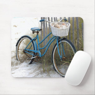 Alfombrilla De Ratón Bicicleta azul retro con conchas marinas