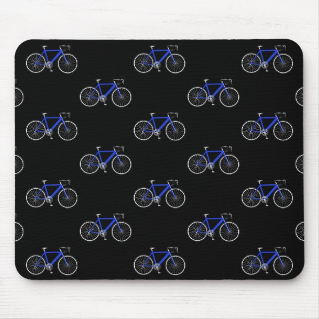 Alfombrilla De Ratón bicicleta azul sobre negro (Frente)