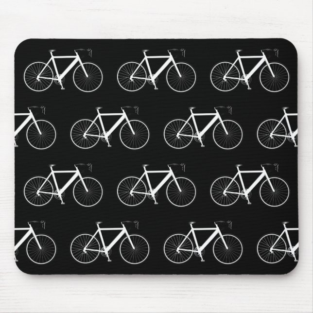 Alfombrilla De Ratón Bicicleta blanca sobre negro (Frente)