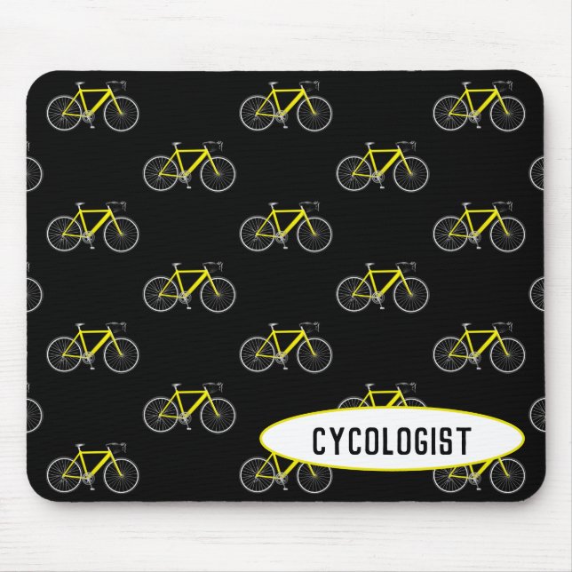 Alfombrilla De Ratón bicicleta cicólogo amarilla sobre negro (Frente)