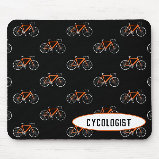 Alfombrilla De Ratón bicicleta cicólogo naranja sobre negro (Frente)