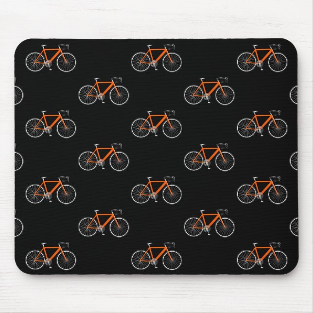 Alfombrilla De Ratón bicicleta naranja sobre negro (Frente)