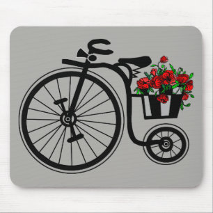 Alfombrilla De Ratón Bicicleta Romántica de Flores Vintage