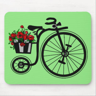 Alfombrilla De Ratón Bicicleta Romántica de Flores Vintage -