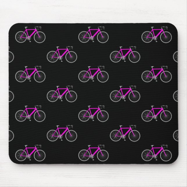 Alfombrilla De Ratón bicicleta rosa sobre negro (Frente)