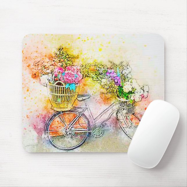 Alfombrilla De Ratón Bicicleta y flores  (Con ratón)