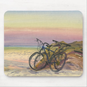 Alfombrilla De Ratón Bicicletas junto al mar al atardecer Acuarela