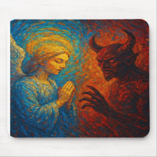 Alfombrilla De Ratón “Bien y Mal – Pintura abstracta de Ángel y Demonio
