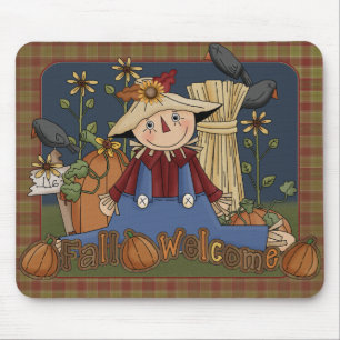Alfombrilla De Ratón "Bienvenida otoño" Mousepad de espantapájaros otoñ