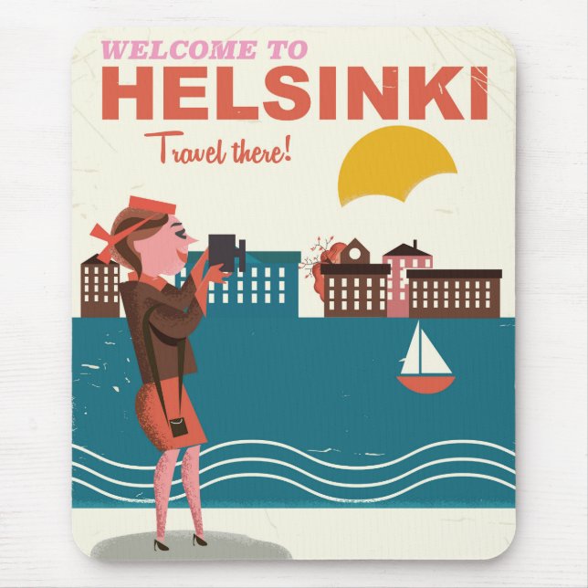 Alfombrilla De Ratón Bienvenidos a Helsinki Finlandia poster de viajes  (Frente)