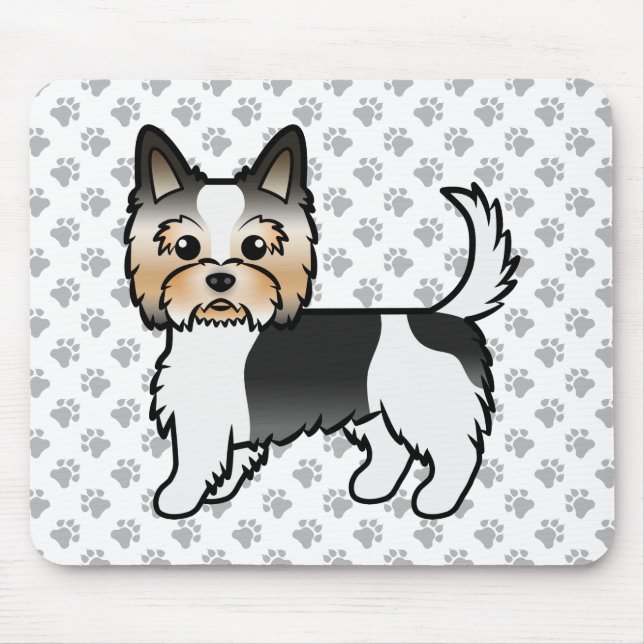 Alfombrilla De Ratón Biewer Terrier / Yorkie Cute Cartog Perro & Paws (Frente)