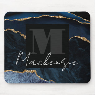 Alfombrilla De Ratón Big Bold Monograma Agate azul Mousepad