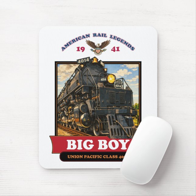 Alfombrilla De Ratón Big Boy 4014 Steam Locomotive Retro Illustration (Con ratón)