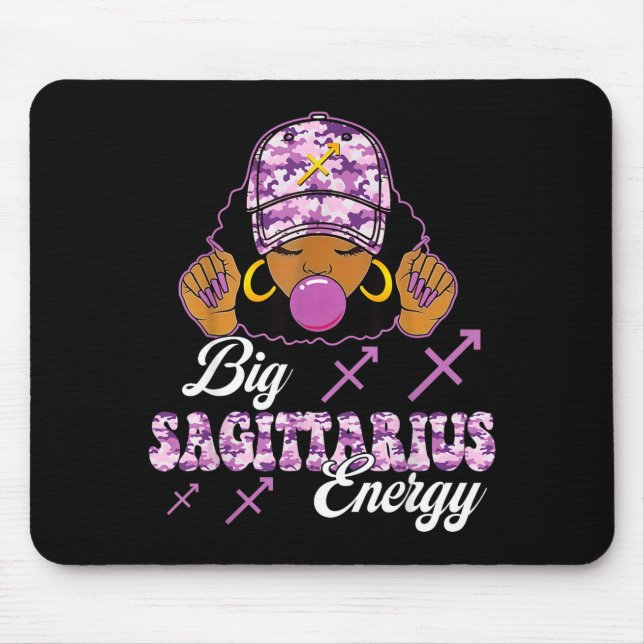 Alfombrilla De Ratón Big Sagittarius Energy Afro Girl With Purple Camou (Frente)
