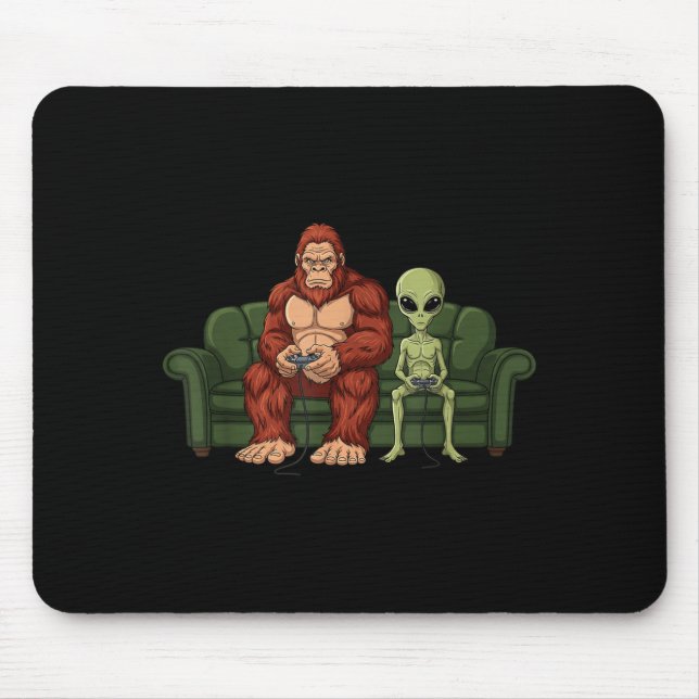 Alfombrilla De Ratón Bigfoot Alien Video Games Gaming Sasquatch Ufo Men (Frente)