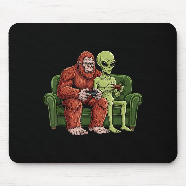 Alfombrilla De Ratón Bigfoot Alien Video Games Gaming Sasquatch Ufo Men (Frente)