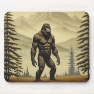 Alfombrilla De Ratón Bigfoot Antiguo en las Montañas y Pinos