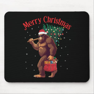 Alfombrilla De Ratón Bigfoot Merry Christmas Tree Encende Sasquatch Xma