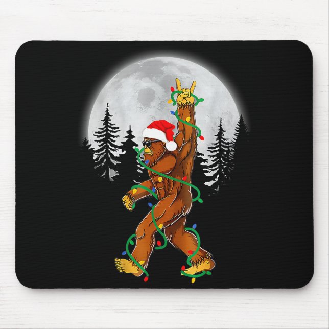 Alfombrilla De Ratón Bigfoot Santa Christmas Tree Lights Funny Xmas Sas (Frente)