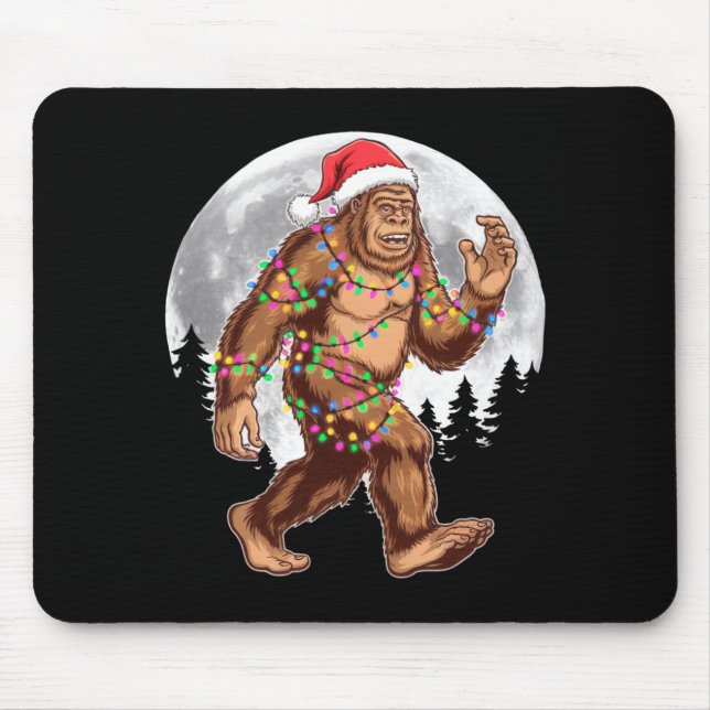 Alfombrilla De Ratón Bigfoot Santa Christmas Tree Lights Xmas Sasquatch (Frente)