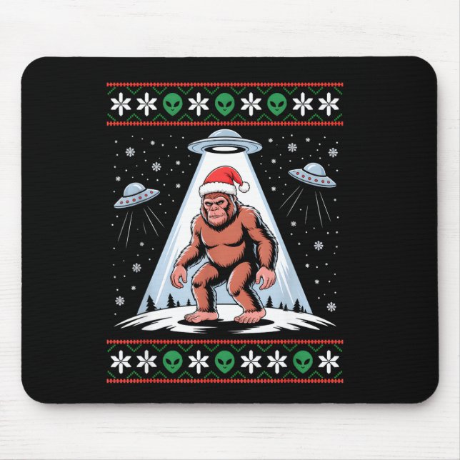 Alfombrilla De Ratón Bigfoot Santa Ufo Alien Funny Ugly Christmas Sweat (Frente)