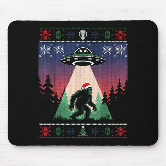 Alfombrilla De Ratón Bigfoot Santa Ufo Alien Funny Ugly Christmas Sweat (Frente)