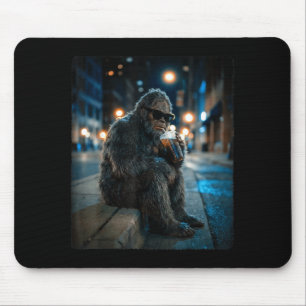 Alfombrilla De Ratón Bigfoot sasquatch bebiendo café helado divertido a