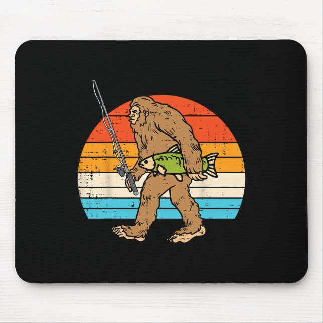 Alfombrilla De Ratón Bigfoot Sasquatch Fishing Retro Fisherman Men Wome (Frente)