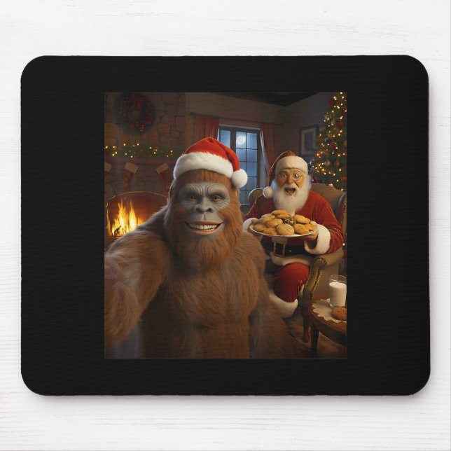 Alfombrilla De Ratón Bigfoot Selfie With Santa Claus Funny Christmas Me (Frente)